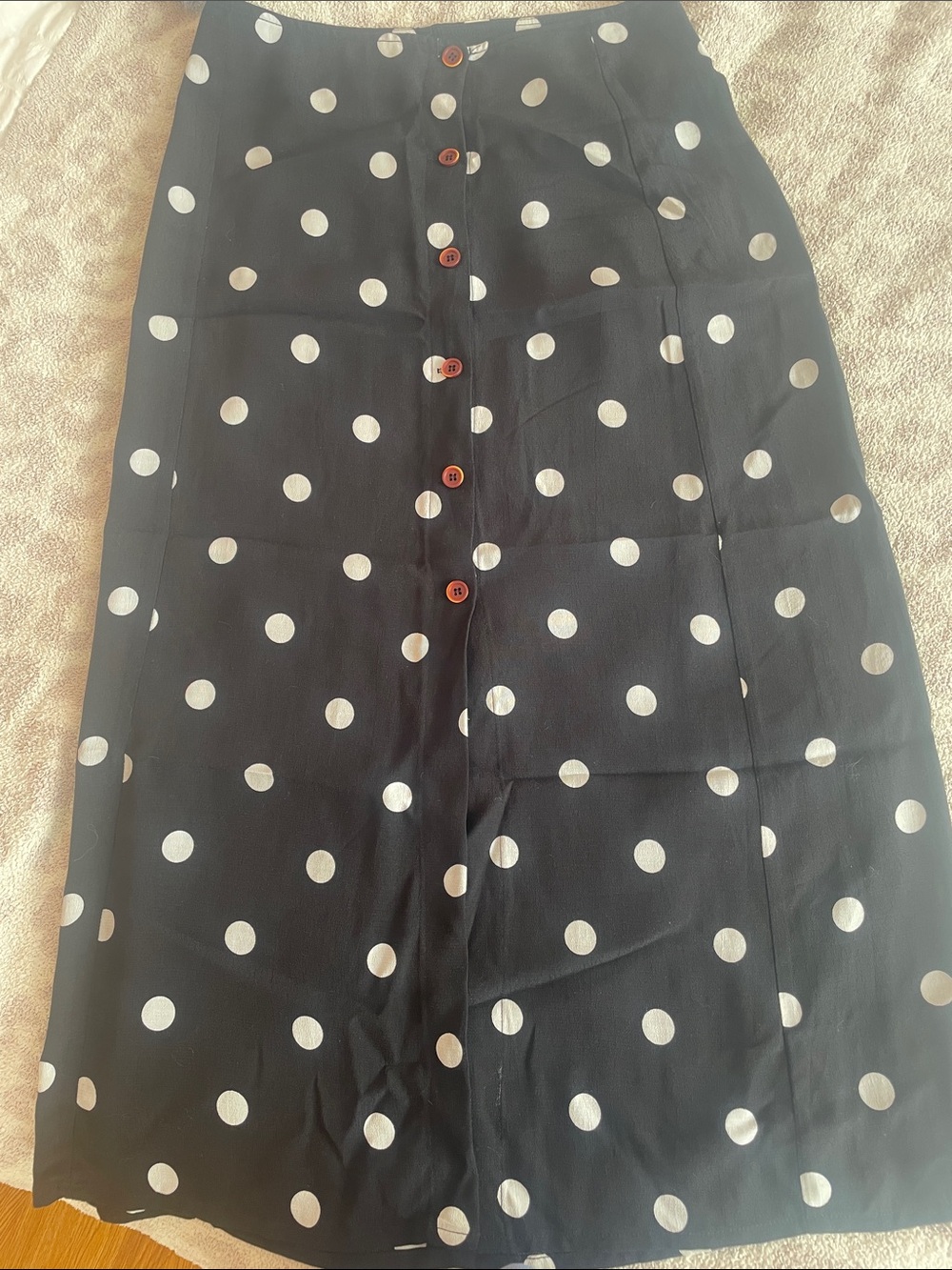 Free People Black Polka Dot Button-Front Midi Skirt